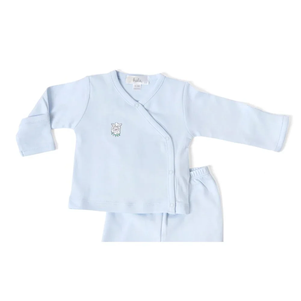 Classic Baby Boys Pima Cotton Kimono Top Footie Pants Outfit Set Blue NWT